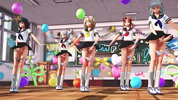 Preview 1 of Gift Daddy Teen - Futa girls stroking their dicks in school Mmd