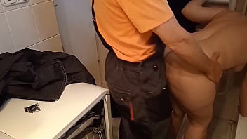 Preview 3 of Family Lisa Ann - part 1: Sexy,  mature wife gets fucked by washing machine repairman - while husband sleeps. After waking up,  unsuspecting husband fucks wife too.