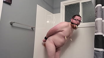 Preview 3 of Bf Xxx Vodo - Bitchboy bondaged and fucks self in shower