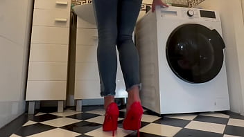 Preview 3 of Xxx Massage Video Porn - Desperate Wetting my Jeans and in my sexy Red HighHeels and play with