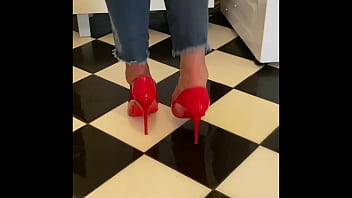 Preview 4 of Xxx Massage Video Porn - Desperate Wetting my Jeans and in my sexy Red HighHeels and play with