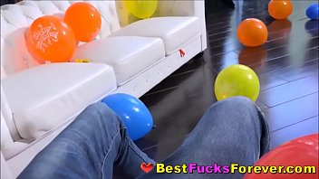 Preview 2 of Small Boobs Massage - Naughty Teen Pals Give Surprise Sex To Birthday Boyfriend