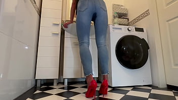 Preview 1 of Desi Mother Son Sex - Desperate Wetting my Jeans and in my sexy Red HighHeels and play with