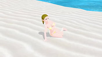 Preview 3 of Xvidoes 3gp - 【Emma】 Blonde anime girl tried on micro bikinis on the beach.