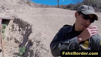 Preview 1 of High Heels Leather - Brunette teen takes border guard big rod in cunt