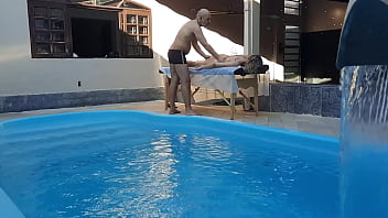 Preview 2 of Shemala And Girls - Massage in the pool. The therapist couldn&#039_t hold back and made her cum in his mouth.