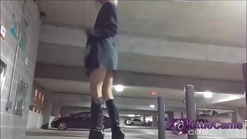 Preview 1 of Sikwap Bbw Arab - Blonde webcam babe dildos her pussy in public parking lot