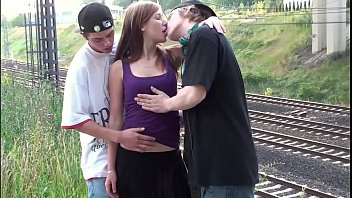 Preview 1 of Hot Sighting Tour - Facial cum for Alexis Crystal in public railway sex threesome with 2 teen guys