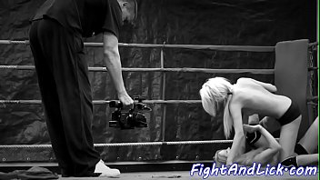 Preview 3 of Push Gushing - Naked lezzies wrestling in a boxing ring