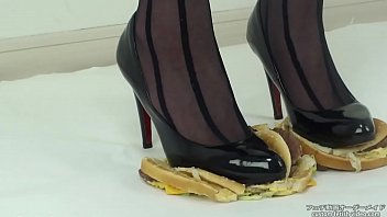 Preview 4 of Birodher Sistar - Foodcrush A woman steps on a hamburger with stockings