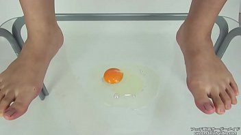 Preview 1 of Small Pantie Hose Pic - Barefoot foodcrush Girl crush a raw egg