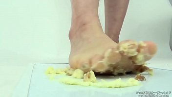 Preview 4 of Small Pantie Hose Pic - Barefoot foodcrush Girl crush a raw egg