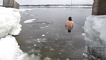 Preview 3 of Public Stranger - Swim with a long deep dildo (45 cm in ass) in ICE WATER!! #3