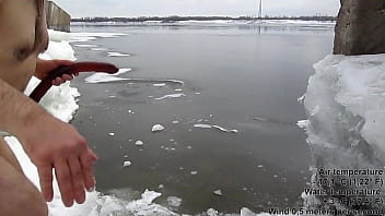 Preview 1 of Public Stranger - Swim with a long deep dildo (45 cm in ass) in ICE WATER!! #3