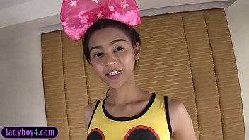 Preview 1 of Wank Off Group - Ladyboy with big fake tits and a big real dick masturbates