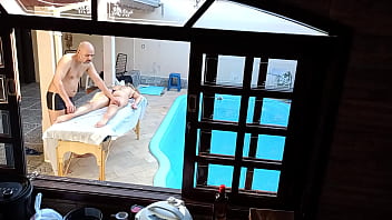 Preview 2 of Airican 15 Years Sex Grile - She went to get a massage by the pool and ended up getting a handjob and blowjob