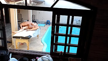 Preview 4 of Airican 15 Years Sex Grile - She went to get a massage by the pool and ended up getting a handjob and blowjob