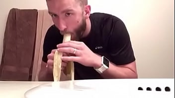 Preview 3 of Usa Online Sex Oldvsyou - discreet straight priest sucking on banana HOT