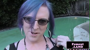 Preview 1 of Hd Mdae - Tattooed tgirl tugging and gaping outdoors