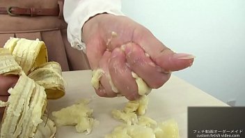 Preview 4 of Magnificent Lez Closeup - Hand crush fetish Girl crush a banana by hand
