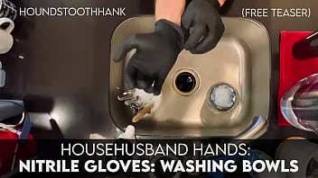 Preview 2 of Bondage Anal Tied Tits - HouseHusband Hands: Nitrile Gloves : Washing Bowls