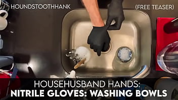 Preview 1 of Bondage Anal Tied Tits - HouseHusband Hands: Nitrile Gloves : Washing Bowls
