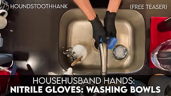 Preview 4 of Bondage Anal Tied Tits - HouseHusband Hands: Nitrile Gloves : Washing Bowls