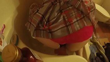 Preview 2 of Phonerotica Girls Animal - Twink in lingerie riding dildo and cumming in his own mouth