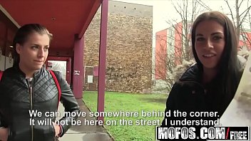 Preview 2 of Lesbian Mature Vs Teen Tribbing - Public Pick Ups - Euro Chick Flashes Ass for Cash starring  Eveline Dellai