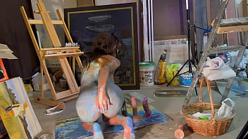 Preview 4 of Masaage Amatur - Artist Monika Fox Painted Picture Using Vagina &amp_ Fucked All Holes Big Dildos,  With Double Penetration,  Prolapse &amp_ Squirt (Free)
