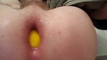 Preview 1 of Doubl Pntrat - I play with a 3 inch Yellow ball in my ass...