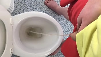 Preview 2 of Hippie Orgy - Pissing in the toilet