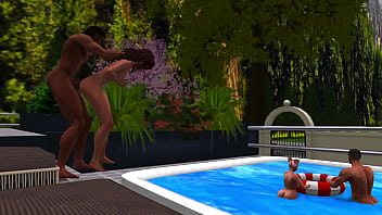 Preview 4 of Chaser Chub Gay - Pool Party! Orgy at the A&amp_A Studios Villa