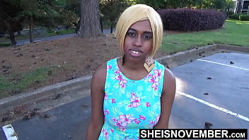 Preview 1 of Indian Rep Girls Xxx - I&#039_m Giving A Risky Street POV Blowjob To A Horny Stranger In Public For Attention,  Cute Petite Ebony Slut Sheisnovember Flash Her Brown Booty With Panties Down During Upskirt,  Sucking Cock After Exposing Her Wet Pussy By Msnovember
