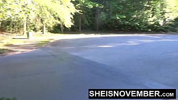 Preview 3 of Derry Milk - I&#039_m Sucking His Cock Outdoors In Public After Flashing My Big Ass,  Petite Blonde Sexy Black Babe Sheisnovember Giving Debauched Kneeling Blowjob In the Street,  Before Spreading Her Wet Pussy Upskirt Closeup By Msnovember