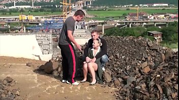 Preview 1 of Free Countdown Noi - Blonde young woman is fucked by 2 guys in public