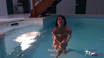 Preview 1 of He Xxx Vides - Povbitch Sensual fuck with sexy brunette directly in the pool