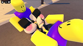 Preview 4 of Novinha Dormindo Sem Calcinha - Emma got fucked by 3 guys on the roblox whorblox street!