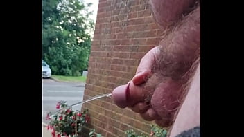 Preview 2 of Horse Sex Girl Ka Saat - Chubby Gay Guy taking a risky piss outside