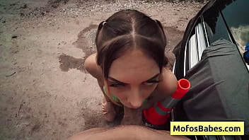 Preview 1 of Stepsis On Laptop - Busty blonde naughty teen gives nice tug and suck huge cock at a car wash fundraiser - JC Wilds,  Johnny Love