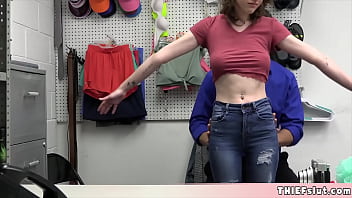 Preview 2 of My Tranny Gi - Skinny Tristan caught stealing and now her mini and tight pussy will be destroyed by the mall cop