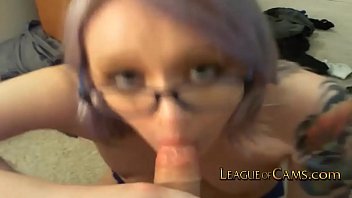 Preview 2 of Cute Girl Creamy Webcam - Gothic Girl with Glasses Blows Stranger on Cam