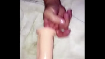 Preview 1 of Usud Condom - Tgirl @journeyvik taking a big dildo pushed in her hole by hung .
