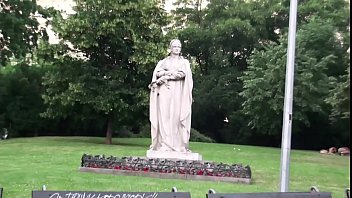 Preview 1 of Seachanjleic Xnxx Vodes Com - Young cute teen girl fucked in threesome on public street by a famous statue