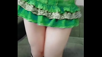 Preview 2 of Japanese Pro Shitting - Green Sexy Mini House Dress Shemale Big Butt Sissy Trap Big Ass Tranny Booty Crossdresser Lady Boy