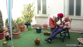 Preview 1 of Stretch Tube Orgasm - German Young Boy Seduce His Granny to Fuck in Garden
