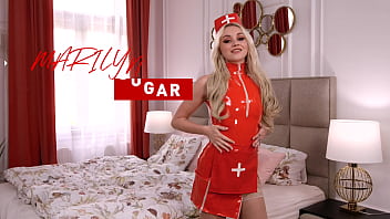 Preview 1 of Nessa Drunk - Sexy Nurse In Red Latex Uniform Marilyn Sugar Creampied On The Bed