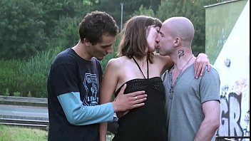 Preview 1 of Karlee Grey Scream - Cute chick is fucked inpublic by 2 guys