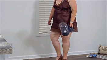 Preview 2 of German Porb - Big booty BBW Pawg mature granny in mini dress showing dripping wet pussy close up