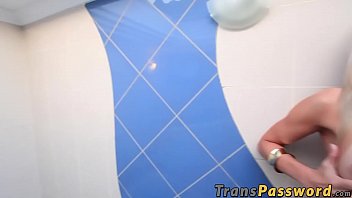 Preview 2 of Little Girls Stepdad - Blonde shemale caught wanking his big dick